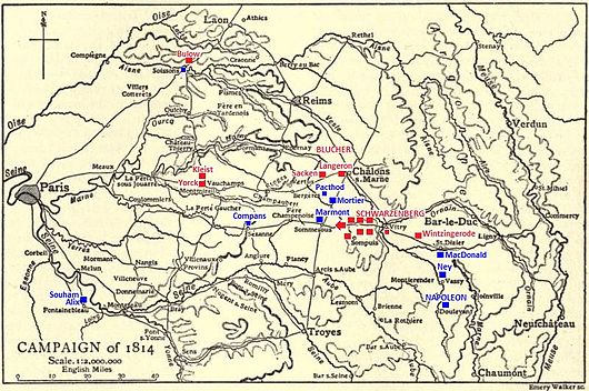 Map shows the strategic situation on 25 March 1814.