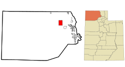 Location of Howell within Box Elder County and the State of Utah.