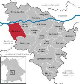 Läget för Burgheim i Landkreis Neuburg-Schrobenhausen