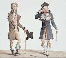 Carle Vernet's 1796 painting showing two decadent French "Incredibles" greeting each other, one with what appears to be a top hat. Charles-vernet-top-hat.jpg