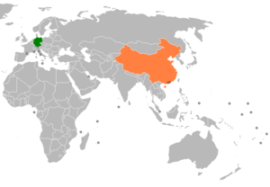 Mapa indicando localização do Alemanha e da China.