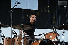 Plummer on stage with the Cold War Kids at Hinterland Music Festival in 2016