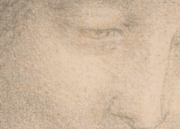 À partir du dessin, gros plan sur la pommette, l'œil et le nez de sainte Anne.