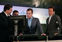 Russian President Dmitry Medvedev and California Gov. Arnold Schwarzenegger at Cisco, 2010 Dmitry Medvedev in the United States 23 June 2010-2.jpeg