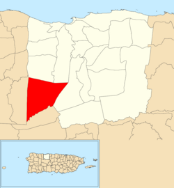 Location of Esperanza within the municipality of Arecibo shown in red