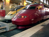 Eurostar and Thalys PBA TGVs side-by-side in t...