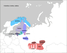 Rozšíření a rozdělení finsko-volžských jazyků.