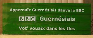 Publicity sticker for Guernésiais language bro...