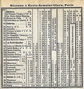 Vintra horaro, Cie des Chemins de fer de l'Est, 1912