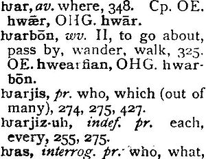 Some words with hwair (Ƕ, ), from Grammar of t...
