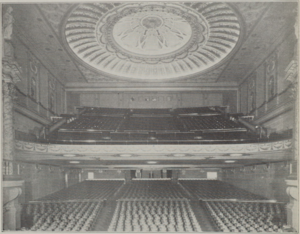 A black and white photograph of the interior of a theatre auditorium