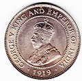 V. György király 1919-es jamaikai alpakka 1 pennysének előoldala, átmérője: 31 mm