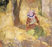 Jeune femme lisant dans un jardin