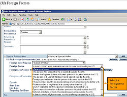 A second screenshot showing the interface and foreignness criteria.