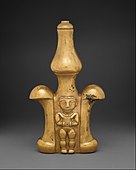 Wadah kapur Quimbaya; abad ke-5–9; emas; tinggi: 230 mm (9,1 in); Museum Seni Metropolitan