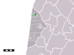 The town centre (darkgreen) and the statistical district (lightgreen) of Groet in the municipality of Bergen (NH.)