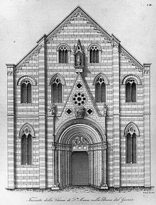 La façade (1808-1809) de l'église démolie Santa Maria in Brera à Milan.