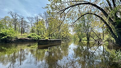 Piers of the former Denville Aqueduct for the Morris Canal over the river