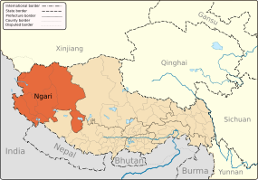 Ngaris läge i Tibet, Kina.