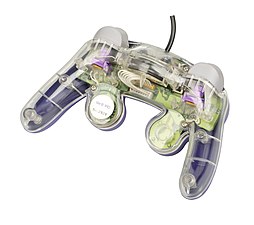 A prototype of the GameCube controller viewed from the bottom.