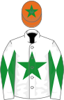 White, green star, diabolo on sleeves, orange cap, green star