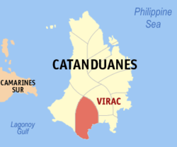 Mapa ng Catanduanes na nagpapakita sa lokasyon ng Virac.