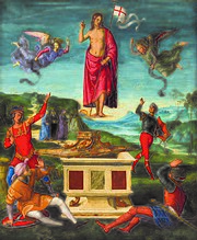 Depictions of the Resurrection of Jesus are central to Christian art (Resurrection of Christ by Raphael, 1499-1502). Rafael - ressureicaocristo01.jpg
