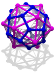 Triacontaedru rombic cu un dodecaedru (albastru) și un icosaedru (violet) (animație)