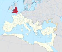 The province of Britain within the wider Roman Empire, as it existed in 125 CE. Roman Empire - Britannia (125 AD).svg