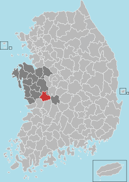Nonsans läge i Södra Chungcheong och Sydkorea.