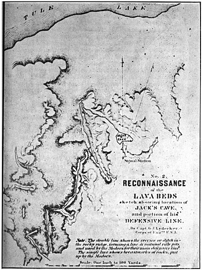 RECONNAISSANCE of the LAVA BEDS sketch showing JACK'S CAVE.