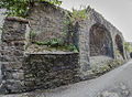 Drogheda's town wall running beside St. Laurence Gate at Featherbed Lane.