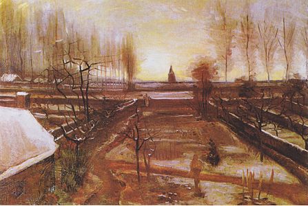 The Parsonage Garden in Nuenen in the Snow, oil on canvas on panel, January 1885, Armand Hammer Museum of Art, Los Angeles (F67, JH604)