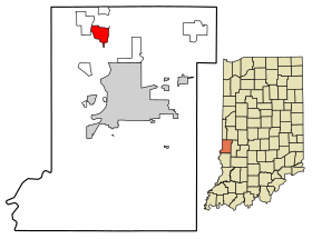 Location of Tecumseh in Vigo County, Indiana.