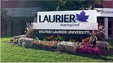 Wilfrid Laurier University is the smaller of the two universities in Waterloo WLU 2014 Sign.jpg