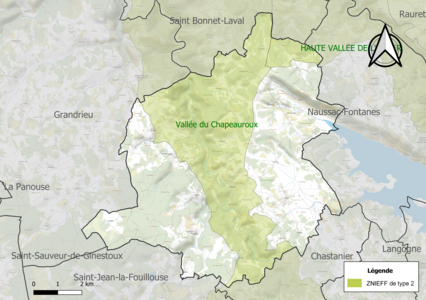 Carte des ZNIEFF de type 2 sur la commune.