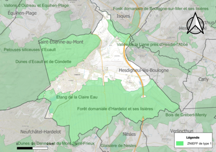 Carte des ZNIEFF de type 1 sur la commune.