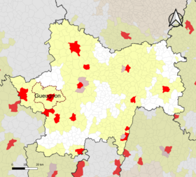 Localisation de l'aire d'attraction de Gueugnon dans le département de Saône-et-Loire.