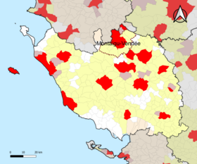 Localisation de l'aire d'attraction de Montaigu-Vendée dans le département de la Vendée.