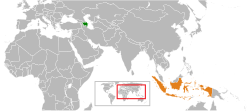 Карта с указанием местоположения Азербайджана и Индонезии