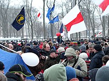 Belarusians protesting against the results of the 2006 Belarusian presidential election in Minsk during the Jeans Revolution Belarus-Minsk-Opposition Protests 2006.03.21-6.jpg