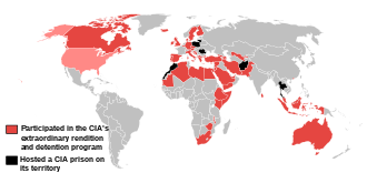The CIA's extraordinary rendition and detention program - countries involved in the Program, according to the 2013 Open Society Foundation's report on torture CIA Secret Prisons.svg