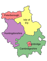 Map of parliamentary constituencies in Cambridgeshire and Isle of Ely, and Huntingdon and Peterborough 1974–1983