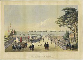 Sebuah lukisan yang menggambarkan ekspedisi Komodor Matthew Perry dan kedatangan pertamanya di Jepang pada 1853