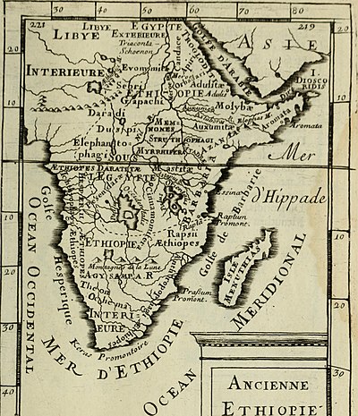 1683년 작성된 아프리카 지도. 빨간 원 안에 아자니아라고 적혀 있다.