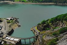 The Dinorwig Power Station lower reservoir, a 1,800 MW pumped-storage hydroelectric scheme, in north Wales, and the largest hydroelectric power station in the UK Dinorwig Power Station.jpg