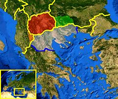 Den historiska regionen Makedonien ligger idag inom fem länder – Albanien, Bulgarien, Grekland, republiken Makedonien samt Serbien.