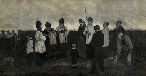 Funeral in the Walloon Country (1863) lithograph, Musée Félicien Rops, Namen, Belgium