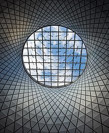The "Sky Reflector-Net", as seen from the center of the Fulton Building Fulton Center skylight (91420).jpg