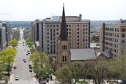 Grace Episcopal Church & view to southwest from Wisconsin State Capitol Building.JPG